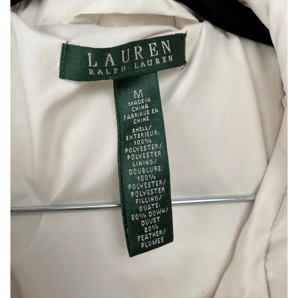 Lauren Ralph Lauren Womens Cream Down Feather Puffer Jacket Hooded Coat‎ Medium